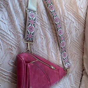 Pink Crossbody Bag with Decorative Strap